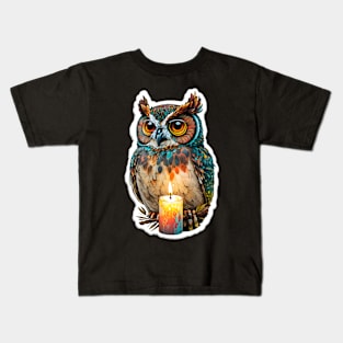 Colorful Owl Painting with a Candle Kids T-Shirt